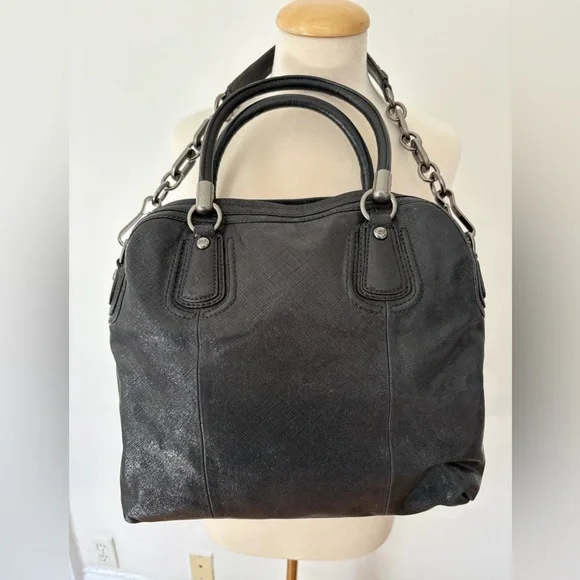 Limited Edition Coach Kristin Studded Pleated Leather Satchel Bag Black w DstBg - Picture 2 of 7